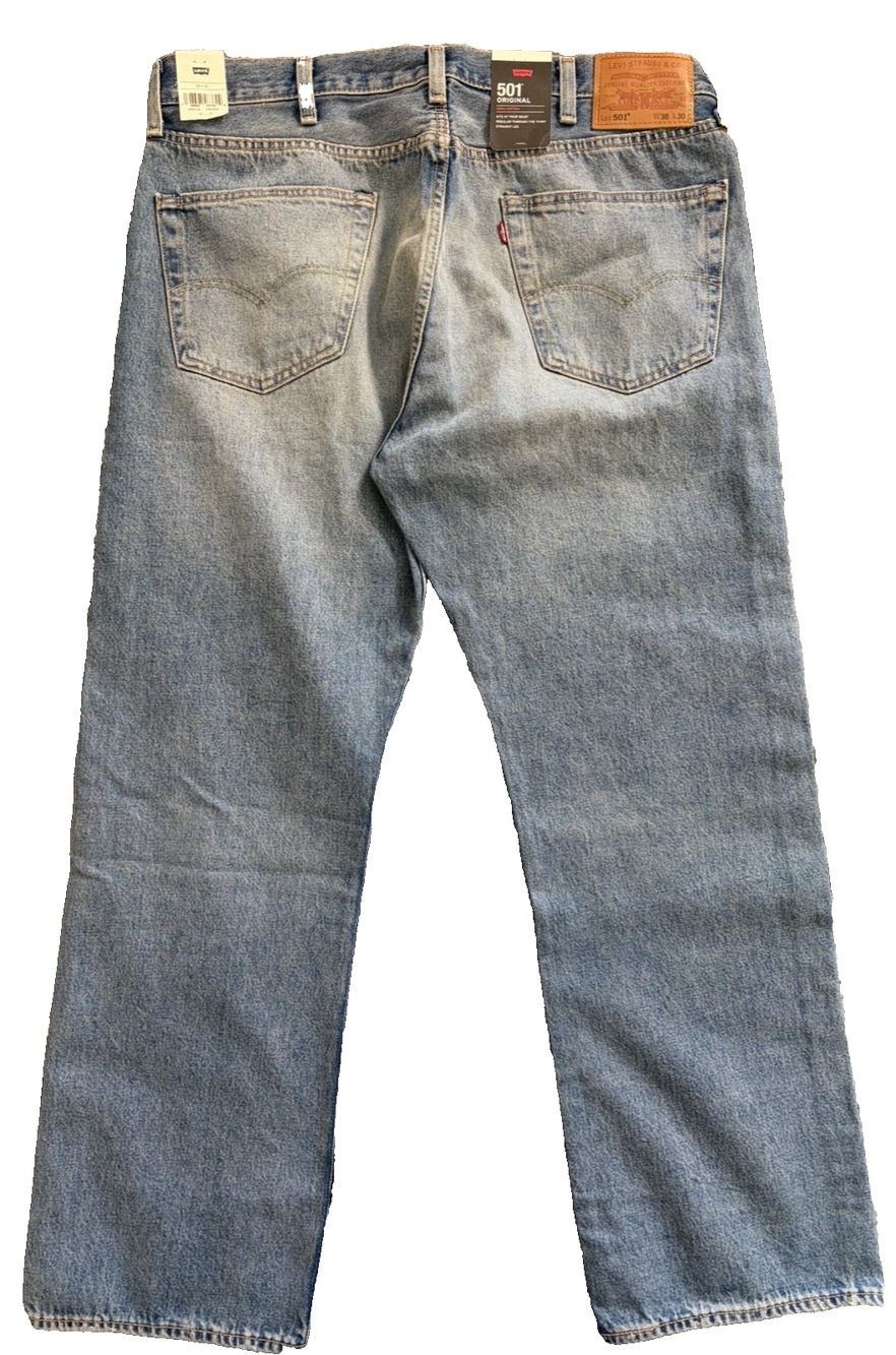Levis 501 Premium Big E Jeans Mens 38x30 NWT Delanore Destructed Blue